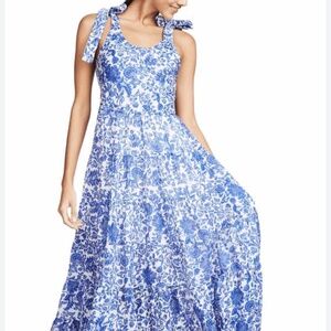 Free People Kika Printed Blue Midi Dress Size Medium